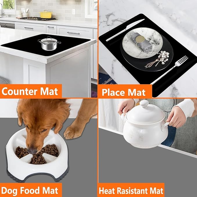 Extra Large Silicone Mat for Kitchen Counter, 72''x16'' Silicone Mats, Non-Slip Heat Resistant Countertop Protector, Waterproof Kitchen Island Mat, Black