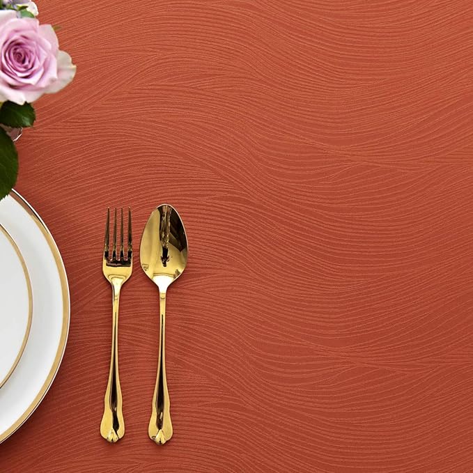 maxmill Jacquard Table Cloth Swirl Design Water Resistant Wrinkle Resistance Heavy Weight Soft Tablecloth for Fall Harvest Thanksgiving Dining Tabletop Halloween Decoration Oblong 60 x 140 Inch Rust