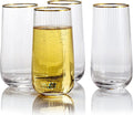 Lysenn Stemless Wine Glasses Set of 4 - Premium Hand Blown Drinking Glasses for Bubbly Wine & Champagne - Elegant Vertical Stripe and Gold Rim Champagne Flutes – Clear 17oz