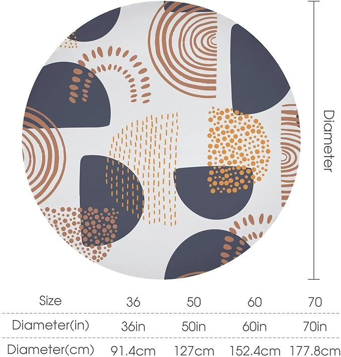 Abstract Modern Art Mid Century Round Tablecloth, Mid Century Rustic Boho Art Pattern Tablecloth for Home Party Dining Room Kitchen Decor 70Inch(178cm)