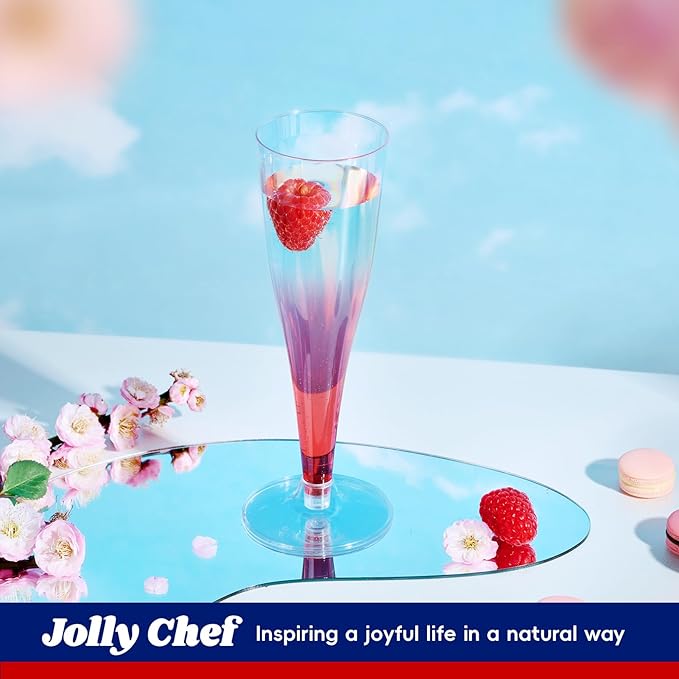JOLLY CHEF 50 Pack Plastic Champagne Flutes Disposable 4.5 oz Clear Plastic Champagne Glasses Suitable for Wedding, Thanksgiving Day, Christmas