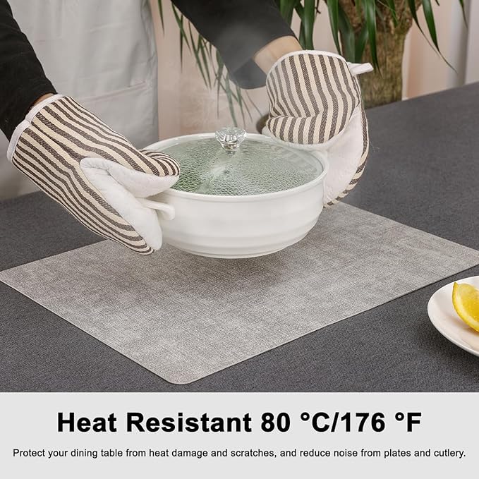 Myir JUN Reversible Vinyl Placemats Set of 6, Faux Leather Place Mats Dual Sided Waterproof Wipeable, Heat-Resistant Table Mats for Kitchen Dining Indoor Outdoor (12" x 17", Light Gray Reddish Brown)