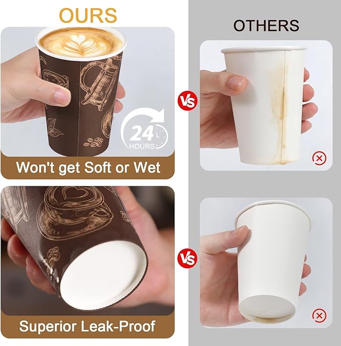 Paper Cups 16 oz 180 Pack, Disposable Coffee Cups, Dispoable Paper Drinking Cup for Coffee, Hot Cups for Party, Picnic, Travel, and Events