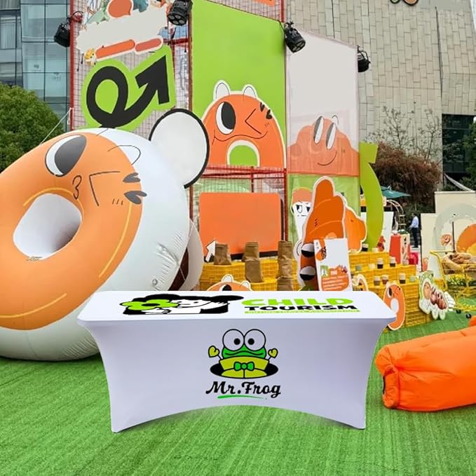 Personalized Table Cloth with Logo Image Customized Tablecloth 4FT/5FT/6FT/8FT Spandex Customized Table Cover Promotional Business Tradeshow Events Birthday Party Wedding (8FT Spandex(Closed back))