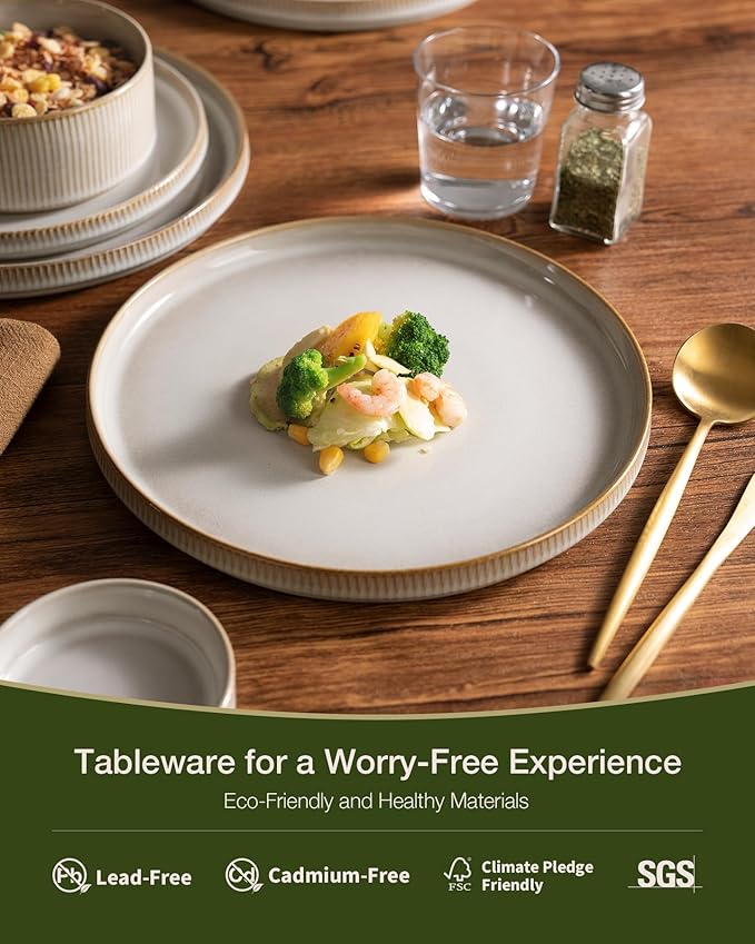 famiware Star Plates and Bowls Sets, Modern Stoneware Dinnerware Sets for 6, 18-Piece Kitchen Dish Set - Chip and Scratch Resistant, Microwave and Dishwasher Safe Tableware, Cappuccino White