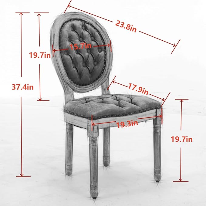 Ball & Cast French Vintage Upholstered Dining Chairs Set of 2, Button Tufted Kitchen Side-Chairs with Carved Antique Wood Frame & Nailhead Trims, PU-Leather Curved Backrest Louis Chair, PU Black