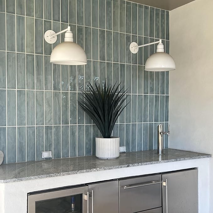 Steel Lighting Co. Hollywood Bowl Light | Outdoor Wall Mounted | 15 inch Bowl Dome | 16" Gooseneck | Barn Light Made in America | Gray Blue Exterior/Brass Interior