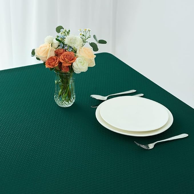 maxmill Square Tablecloth Weaved Texture Stain Resistant Waterproof Wrinkle Resistant Soft Table Cloth, Christmas Dinner Fabric Decoration for Dining Room Holiday Party, 52 x 52 Inch, Hunter Green