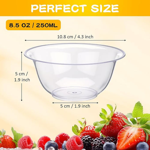 100 Packs 8.5 oz Clear Plastic Bowls Disposable Plastic Bowls for Parties Weddings Serving Container for Candy, Soup, Dessert, Salsa, Ice Cream, Popcorn, Chip