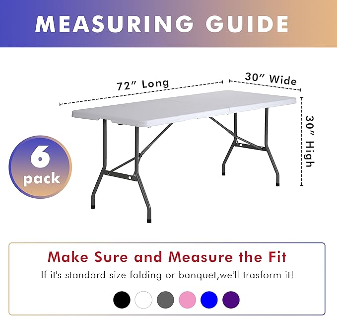 Nasitos 6 Pack White Tablecloth Rectangle for 8 Foot Tables-Open Back Fitted Stretch Spandex Table Covers, Washable Wrinkle-Free Trade Show Table Cover for Parties, Wedding, Banquet, Craft Fair