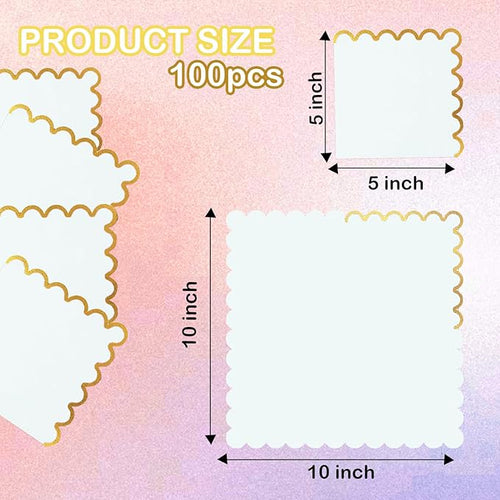 100 pack White Cocktail Napkins with Gold Foil Accents Scalloped Edges 5 x 5 inch Beverage Disposable Napkin Party Decoration Wedding Bridal and Baby Shower Dinner Lunch Supplies