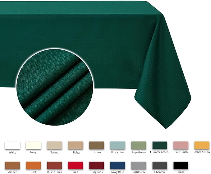 maxmill Square Tablecloth Waterproof Spillproof Wrinkle Resistant Soft Weaved Texture Design Christmas Table Cloth for Dinner, Dining Room Party, Indoor Outdoor Use, 60 x 60 Inch, Hunter Green