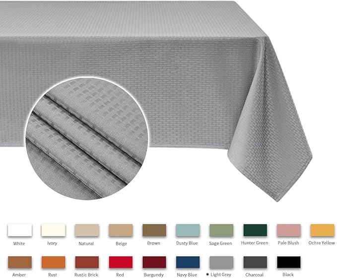 maxmill Weaved Texture Rectangle Tablecloth Water Resistant Wrinkle Free Spill-Proof, Soft Table Cloth for Dining Room Decoration, Banquet Parties Event Holiday Dinner, 60 x 84 Inch Light Grey