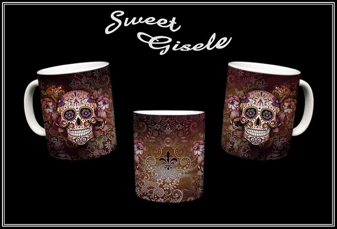 Sweet Gisele | Sugar Skull Mug | Ceramic Floral Print Coffee Cup | Day of the Dead Design | Beautiful Vivid Colors | Great Novelty Gift | Multicolor Mugs | 11 Fl. Oz (Multi/Brown)