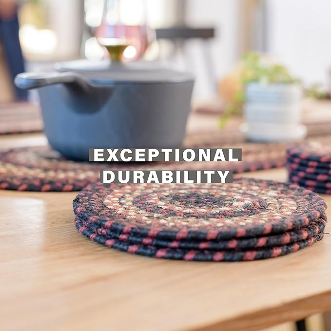 Homespice Prescott Braided Oval Table Runner, Warm Primitive Decor, Black and Red 11x36 - Jute Dining Table Accessories - Rich Colors, Easy to Clean, Durable and Protects Furniture
