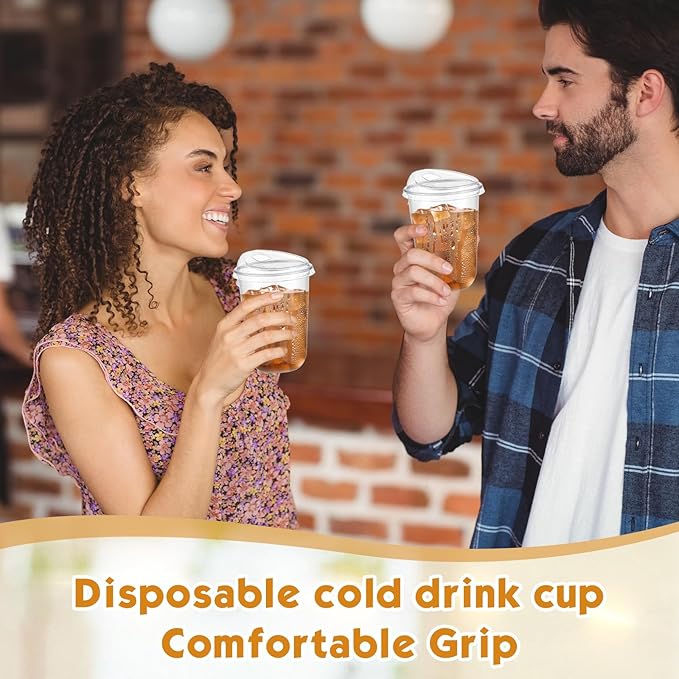 Baderke 50 Pcs Plastic Cups with Sip Lids Round Bottom Disposable Plastic Coffee Cups with Lids Clear Strawless Crystal Mugs for Iced Coffee Smoothie Cold Beverage Party Catering Supplies (16 oz)