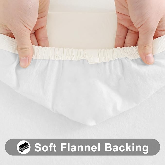 Smiry Rectangle Tablecloth, Elastic Fitted Flannel Backed Vinyl Tablecloths for 6ft Folding Tables, Waterproof Wipeable Table Covers for Indoor, Outdoor, Picnic and Camping (Beige, 36"x72")