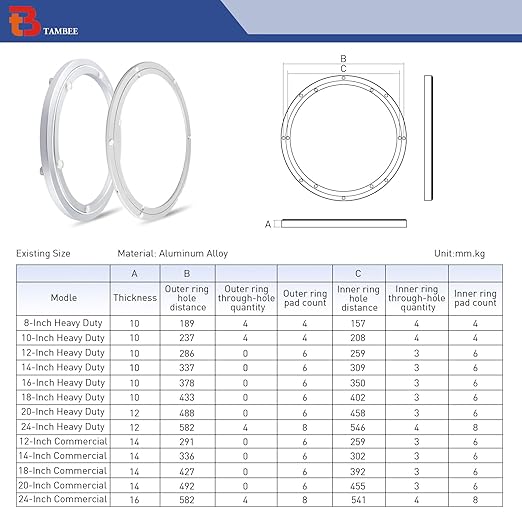 TamBee Aluminum Lazy Susan Heavy Duty Metal Rotating Hardware Turntable Bearing Ring Lazy Susan Base Only (8-Inch Heavy Duty)