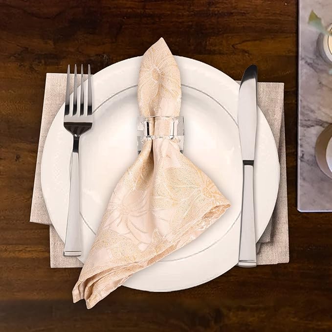 Kitcom Mini Napkin Rings Set of 12 Square-Shaped, Crystal Napkin Ring for Thanksgiving, Christmas, Family Gathering, Wedding Reception, Clear with Gift Box