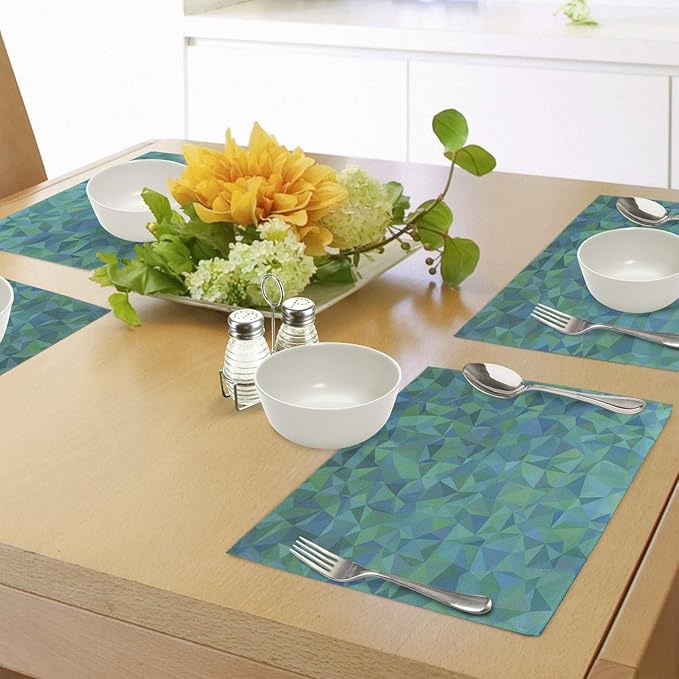 Ambesonne Teal Place Mats Set of 4, Abstract Irregular Triangle Mosaic Design and Geometrical Modern Art Image Pattern, Washable Fabric Placemats for Dining Table, Standard Size, Green Navy