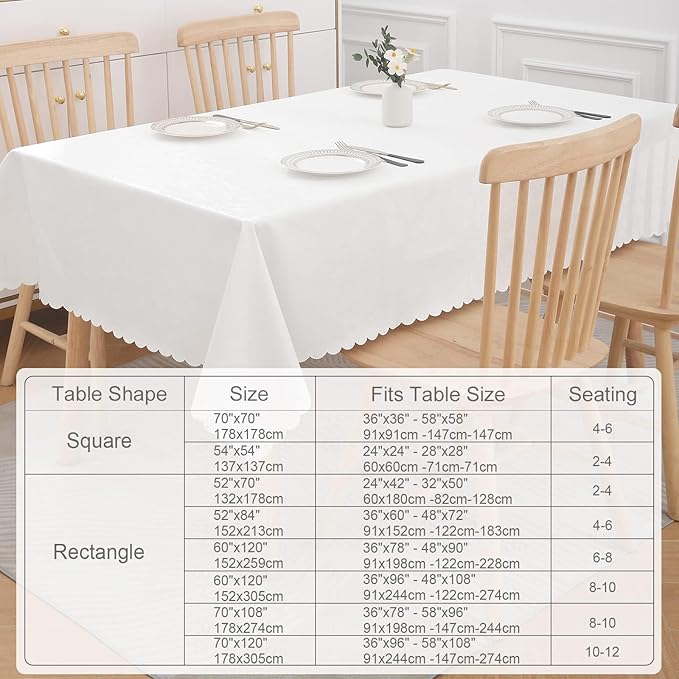 Smiry Rectangle Table Cloth, Waterproof Heavy Duty Vinyl Tablecloths, Wipeable Washable Table Cover for Kitchen and Dining Room (White, 54" X 120")