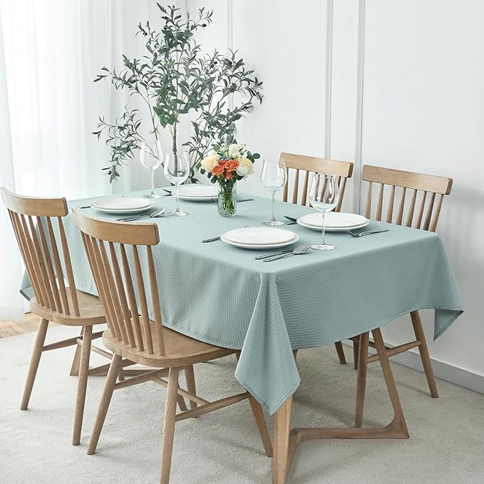 maxmill Tablecloth Weaved Texture Stain Resistant Waterproof, Wrinkle Resistant Washable Table Cloth, Fabric Table Cover for Dining Room, Indoor Outdoor Use, Rectangle 60 x 120 Inch, Dusty Blue