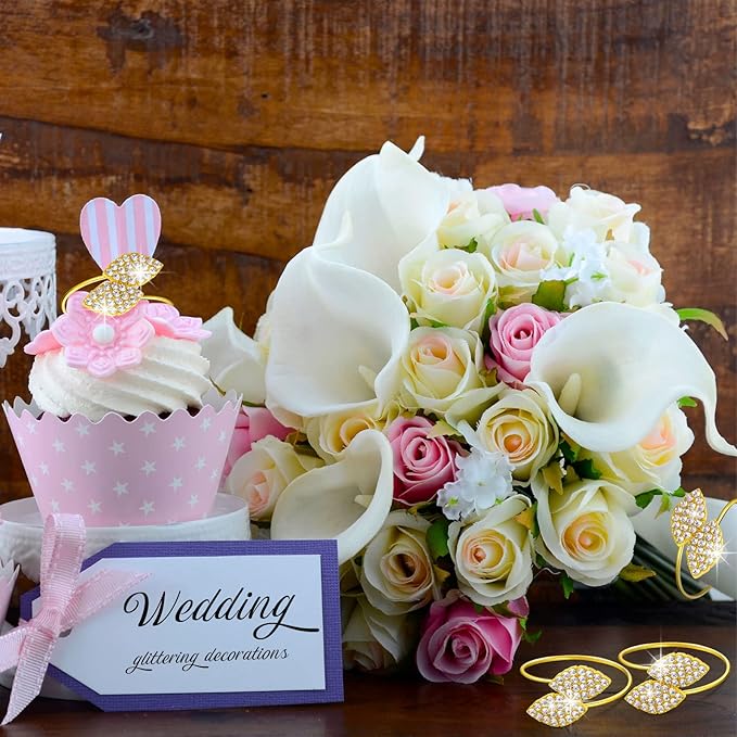 Hotop 250 Pcs Valentine's Day Napkin Rings Gold Table Decorations, Elegant Bling Leaves Napkin Rings, Rhinestone Guest Towels Buckle for Holiday Gather Party, Wedding Dinner Banquet Table Decoration