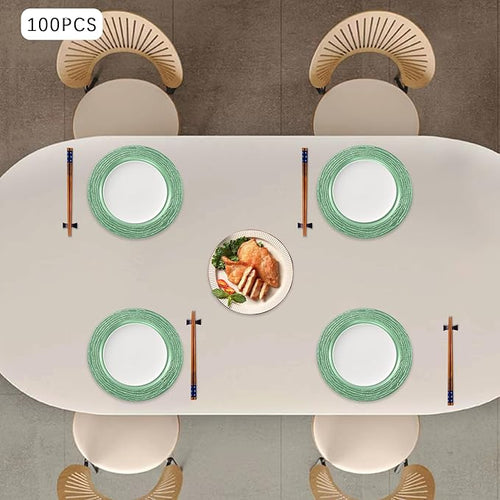 100 Pcs Green Charger Plates Bulk, 13 Inch Antique Plastic Round Chargers Set, Textured Decorative Dinner Plates for Wedding Party Banquet Event Festival Table Decoration (Green)