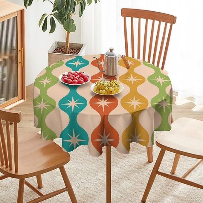 Mid Century Modern Round Tablecloth, Vintage Abstract Colorful Geometric Tablecloth for Home Party Dining Room Kitchen Decor 36Inch(90cm)