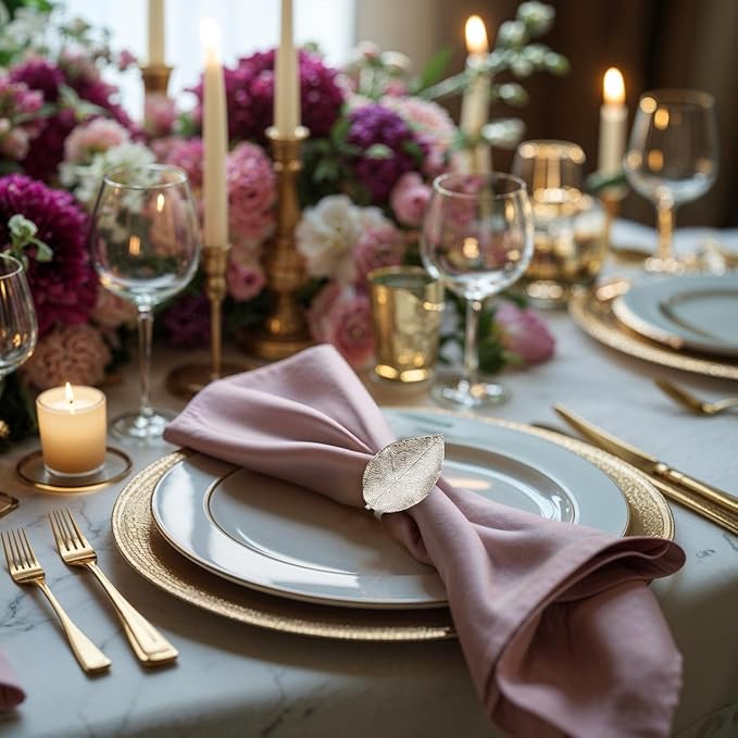 Decozen Set of 12 Silver Napkin Rings in Leaf Design, Festive, Table Decor Setting for Holiday, Wedding, Birthday, Kitchen, Home Decor, Housewarming Gift - Mothers Day Decorations