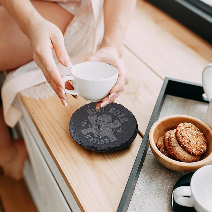 Slate Coasters Set of 12,4-Inch Black Round Stone Drink Coasters with Scratch-Resistant Backing, Durable Tabletop Protection for Home Office Kitchen, Ideal Housewarming Wedding Gifts