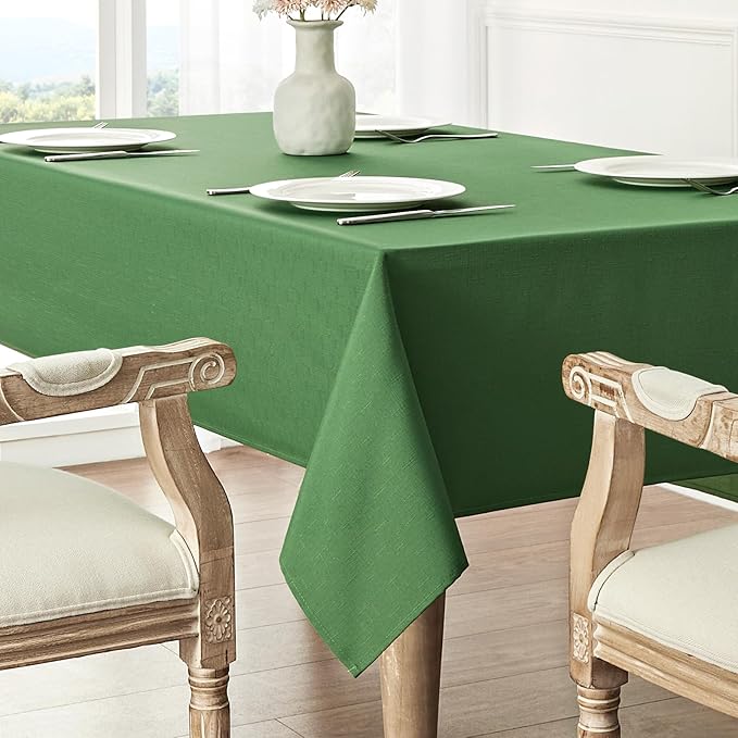 2 Pack Rectangle Tablecloth, 60x84 inch, Water Resistant Wrinkle Free Linen Textured Table Cloth Washable, Decorative Fabric Table Cover for Dining, Party and Camping, Green