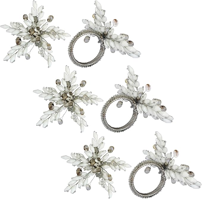 Napkin Rings Set of 12 for Dining Table Decoration Parties Everyday Metal Napkin Holder Leaf White (Pack of 12)