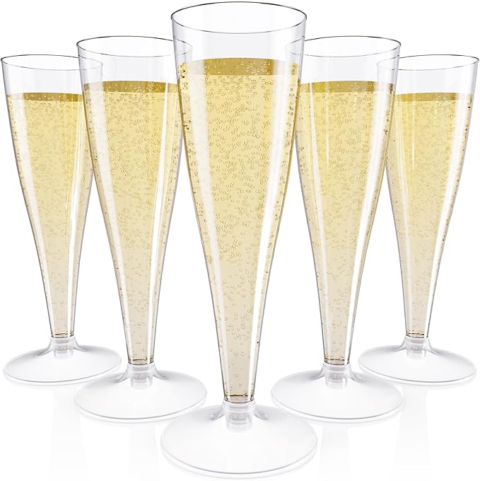 JOLLY CHEF 50 Pack Plastic Champagne Flutes Disposable 4.5 oz Clear Plastic Champagne Glasses Suitable for Wedding, Thanksgiving Day, Christmas