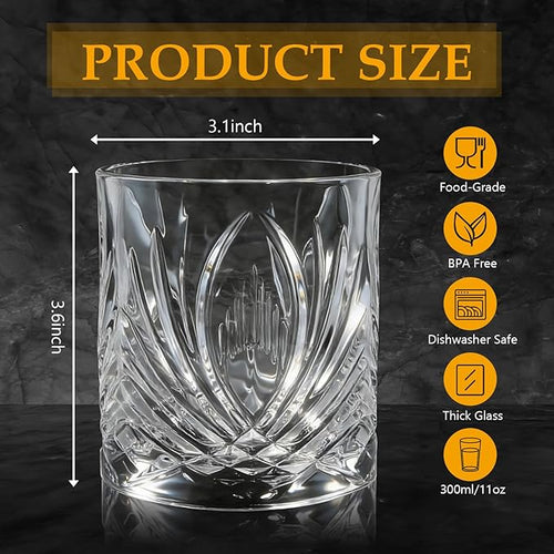 11 OZ Premium Whiskey Glasses (6-Piece) - Old Fashioned Glassware, Exquisite Craftsmanship for Scotch, Bourbon, Rum & Cocktails, Ideal for Self-Use or Gift for Whiskey Enthusiasts