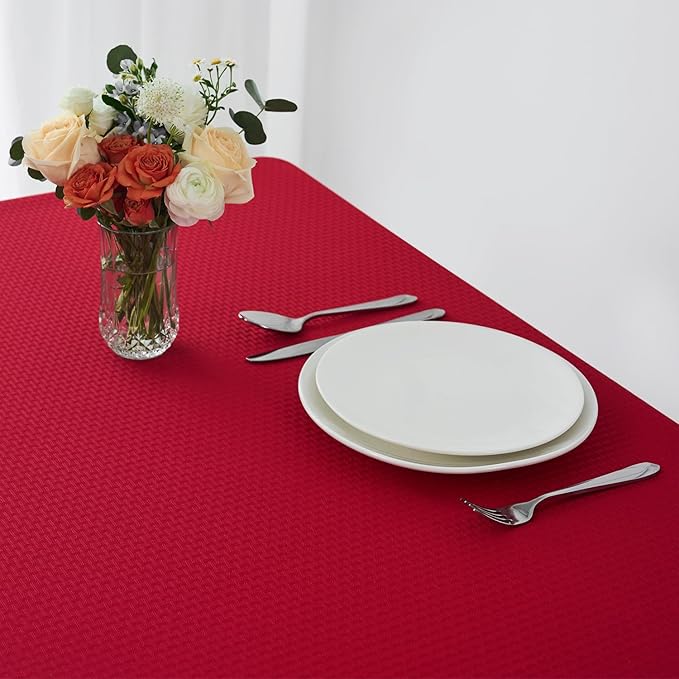 maxmill Weaved Texture Tablecloth Water Resistance Antiwrinkle Spillproof Soft Washable Christmas Table Cloth for Dining Room, Banquet Parties Holiday Dinner, Rectangle 60 x 108 Inch, Red