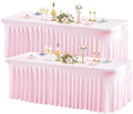 Wish Care 2 Pack Pink Spandex Table Clothes for 8 Foot Rectangle Tables, 8FT Wrinkle Free Fitted Tablecloths Ruffles Design Table Cover for Party, Banquet, Wedding and Events
