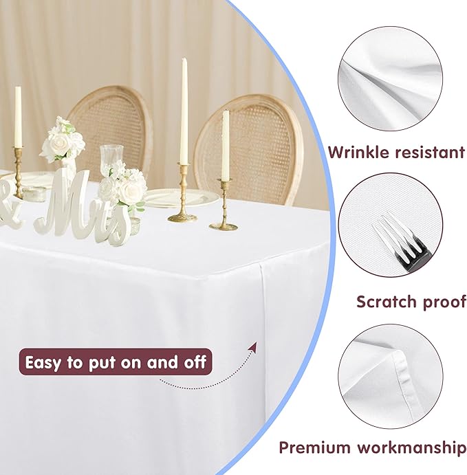 HolidayIdeas 2 Pack Square Fitted Table Covers - 38 x 38 Inch - White Fabric Washable Tablecloth Protectors for Folding Table, Parties, Wedding, Trade Show, Dining