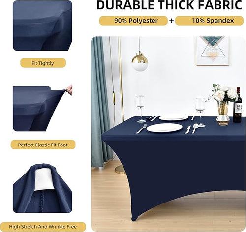 10-Pack 6ft Spandex Table Covers for Rectangle Standard Folding Tables - Wrinkle Resistant Stretch Tablecloths - Ultimate Fitted Table Protector for Parties, Banquet, Wedding