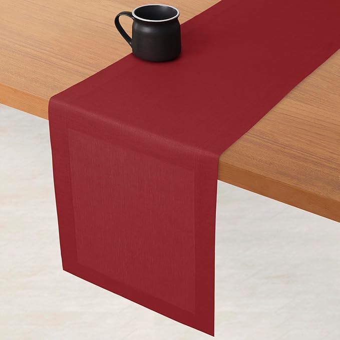 D'Moksha Homes Linen Red Table Runner 48 Inches - 100% Pure Linen Table Runner 14 x 48 Inch for Coffee Tables, Dresser, Valentines, Spring - Machine Washable