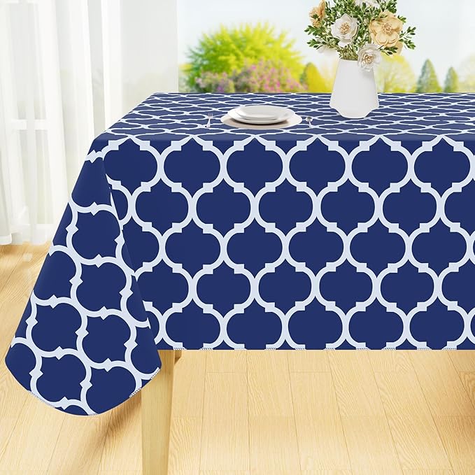 Smiry Rectangle Table Cloth, Waterproof Vinyl Tablecloth with Flannel Backing for Rectangle Tables, Wipeable Spillproof Plastic Tablecloths for Dining, Camping, Indoor and Outdoor (54"x120", Navy)