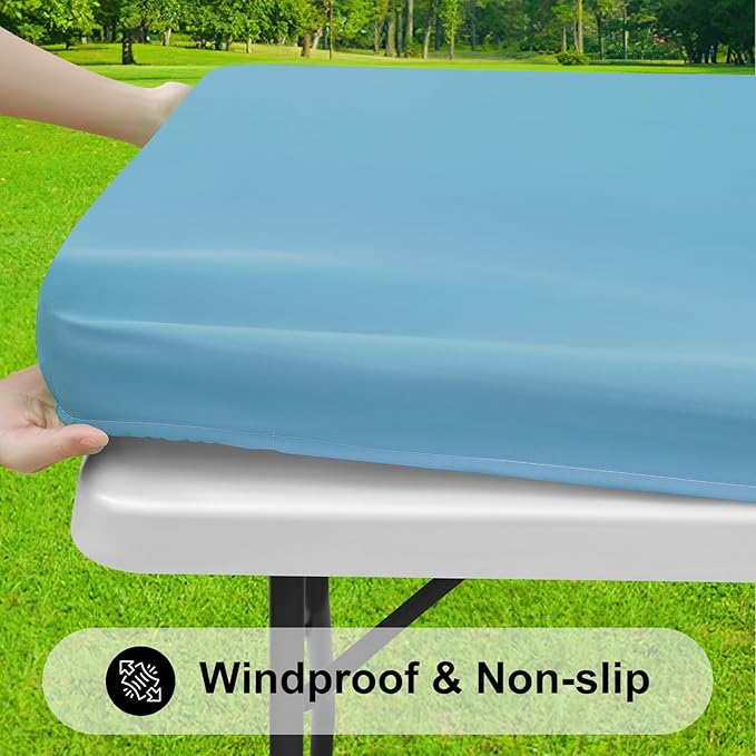 Smiry Rectangle Tablecloth, Elastic Fitted Flannel Backed Vinyl Tablecloths for 8ft Folding Tables, Waterproof Wipeable Table Covers for Indoor, Outdoor, Picnic and Camping (Aqua, 30"x96")