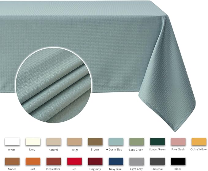 maxmill Weaved Texture Tablecloth Water Resistance Antiwrinkle Spillproof Soft Washable Table Cloth for Dining Room, Buffet Banquet Parties Holiday Dinner, Rectangular 70 x 108 Inch, Dusty Blue
