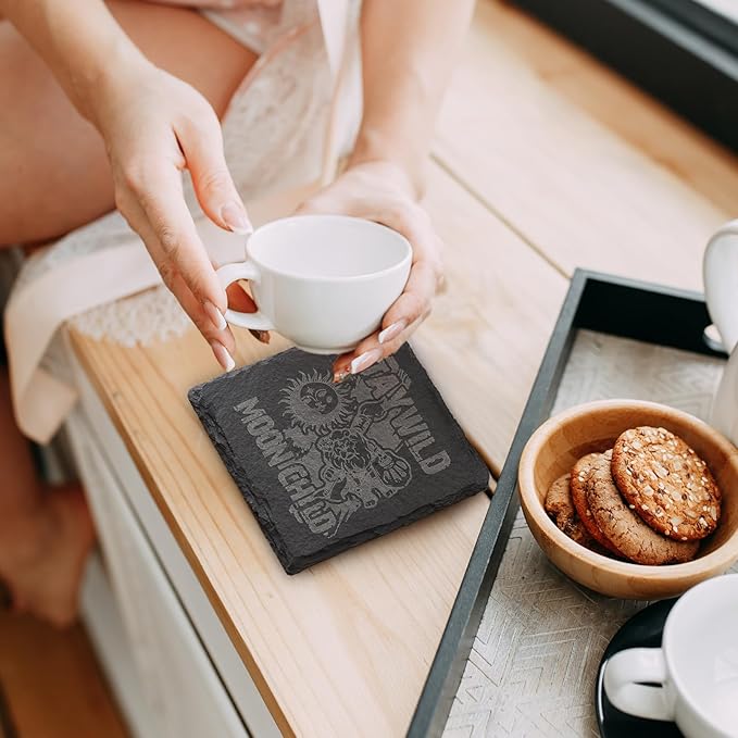 Slate Coasters Set of 12,4-Inch Black Square Stone Drink Coasters with Scratch-Resistant Backing,Durable Tabletop Protection for Home Office Kitchen,Ideal Housewarming Wedding Gifts