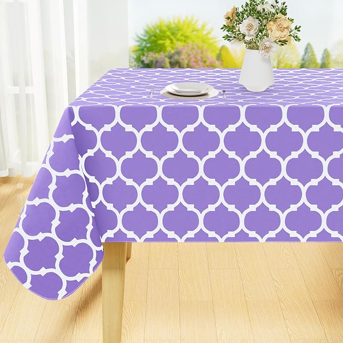 Smiry Rectangle Table Cloth, Waterproof Vinyl Tablecloth with Flannel Backing for Rectangle Tables, Wipeable Spillproof Plastic Tablecloths for Dining, Camping and Indoor (60"x120", Lavender)