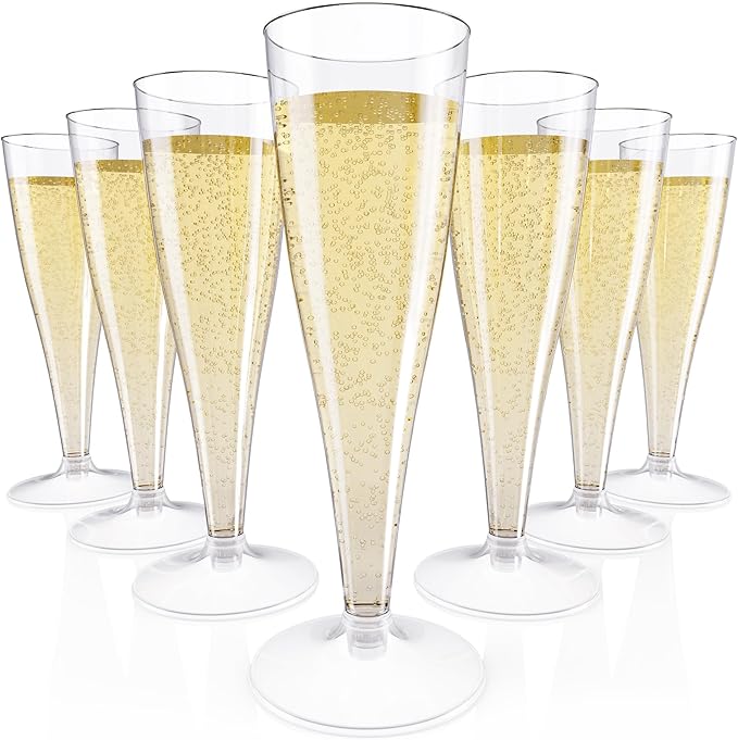 JOLLY CHEF 100 Pack Plastic Champagne Flutes Disposable 4.5 oz Clear Plastic Champagne Glasses Suitable for Wedding, Thanksgiving Day, Christmas