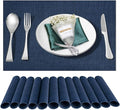 Placemats Set of 12,Washable,Heat and Stain Resistant Indoor/Outdoor Place mats,Vinyl Woven Non Slip Table Mats for Restaurant Table Protection,PVC Placemats(Navy Blue,12PCS)