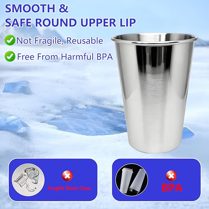 20PCS 20-OZ Tainless Steel Cups,Metal Cups, Stainless Steel Pint CupsStackable Unbreakable Drinking Glasses for Party, BBQ Camping, (60)