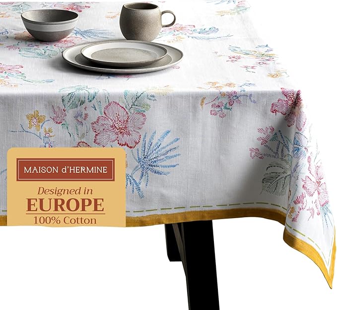 Maison d' Hermine Table Cloth Rectangle Table 100% Cotton 60 x 120 Inches Tablecloth Reusable Decorative for Dining Room Farmhouse Home Valentines Day Decorations Spring Summer - Paradise Island