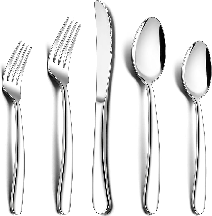 Herogo Heavy Duty Stainless Steel Silverware Set, 40-Piece Fancy Flatware Cutlery Set for 8, Modern Tableware for Home Restaurant Wedding, Heavy Eating Utensils, Mirror Polished, Dishwasher Safe